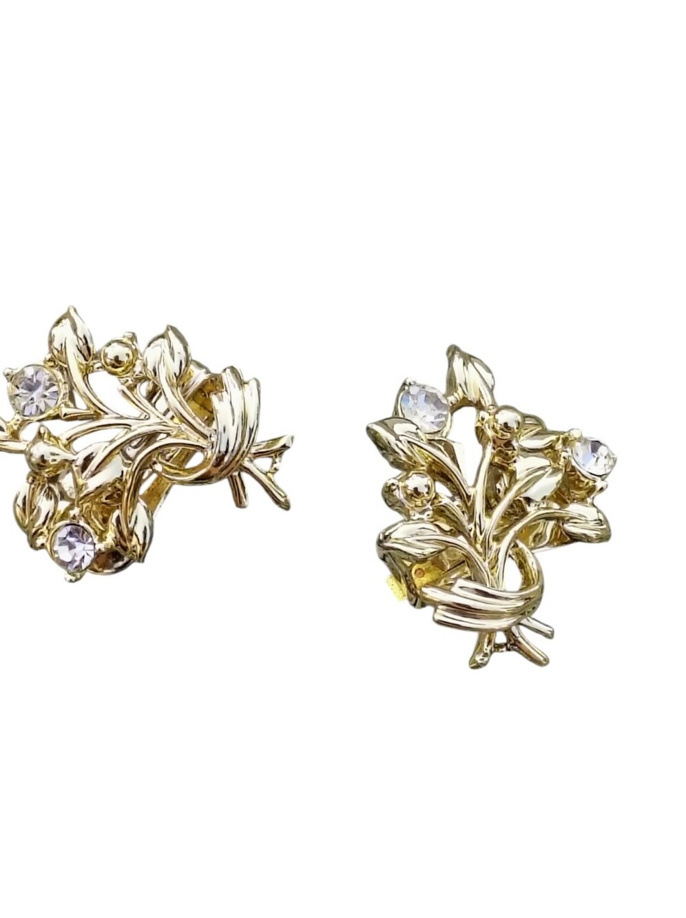 Gold Floral Bouquet Brooch with Clear Crystal Accents